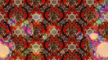 Raster illüstrasyonu. Raster illüstrasyonundaki çiçek desenli çizim. Kahverengi ve kırmızı renklerde. Güzel kumaş deseni.