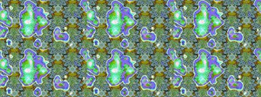 Raster illüstrasyonu. Küçük çiçekteki sevimli çiçek deseni. Yeşil ve mavi renkte çiçekler.