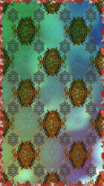 Çiçek deseni. Düz Çiçek Elementleri Tasarımı. Renkli Bahar Temalı Kusursuz Arkaplan. Kusursuz Chichi kumaş deseni. Raster illüstrasyonu.