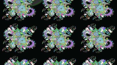 Raster illüstrasyonu. Siyah ve yeşil renkli çiçekler. Renkli Bahar Teması eskiz kalıbı. Düz Çiçek Elementleri Tasarımı. Çiçekli çiçek deseni, suluboya..