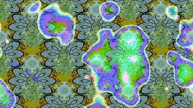 Yeşil ve mavi renkler üzerine çiçek desenli eskiz, el yapımı papatyalar, papatyalar. Tekrarlayan çiçek arkaplanı, zarif yeşil ve mavi çiçekler duvar kağıdı.