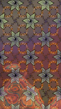 Raster illüstrasyonu. Kahverengi renkli güzel bir tekstil. Suluboya çiçekli çiçek deseni.