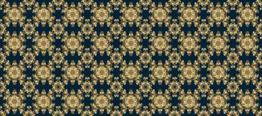 Süslü dekorasyon. Lüks, kraliyet ve Viktorya dönemi konsepti. Altın elementlerle mavi ve kahverengi renklerde altın desen. Raster klasik barok çiçeksiz altın desenli..