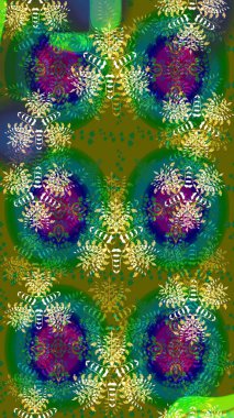 Şirin çiçek elementleri. Raster illüstrasyonu. Robot resim. Yeşil ve mavi renkte çiçekler.