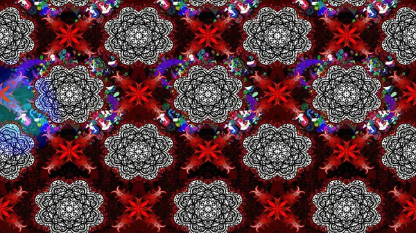 Raster Illustrasyon 'daki Çiçek Deseni' nin son moda çizimi. Kırmızı ve siyah renkte çiçekler. Renkli Yaz Temalı eskiz kalıbı. Düz Çiçek Elementleri Tasarımı.