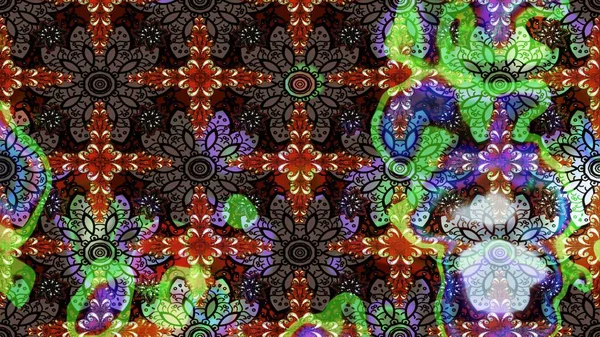 Kıvırcık, parlak örgü. Raster illüstrasyonu. Çiçek çelengi. Desen, çizim, çiçek sınırı. Güzel, parlak, pürüzsüz kumaş, tuval. Klasik eski arkaplan.