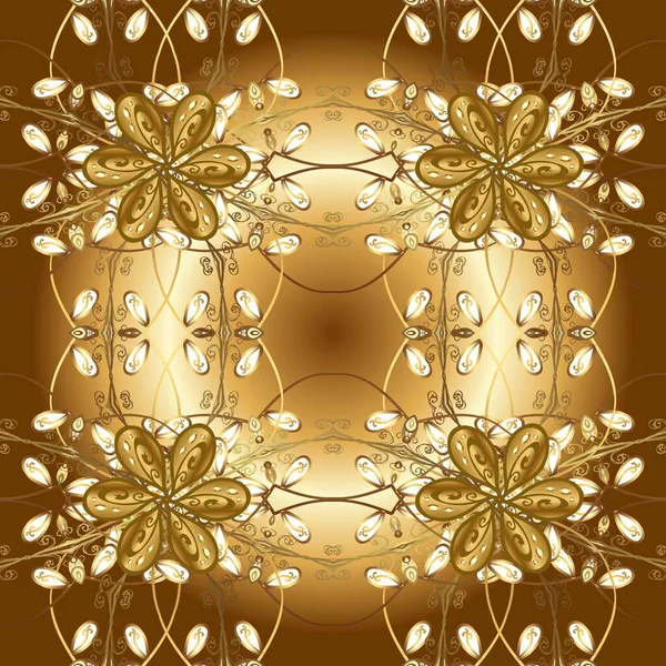 Kusursuz altın desenli bukleler. Doğu tarzı arabesk. Parlak dantel, stilize çiçekler, şal desenli. Hassas altın deseni açın. Hoş renklerde, altın elementlerle kusursuz desen. Raster illüstrasyonu.