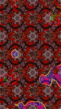 Raster illüstrasyonundaki çiçek desenli çizim. Kahverengi ve kırmızı renkte çiçekler.