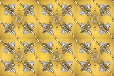 Damask arkaplanı tekerrür ediyor. Antika altın tekrarlanabilir duvar kağıdı. Sarı, kahverengi ve bej renklerde altın element. Barok tarzında altın çiçek süsü..