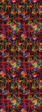 Şirin çiçekli, desenli, kahverengi ve siyah renkli renkli bir eskiz. Tekstil için suluboya eskiz deseni. El çizimi çiçek çizimi deseni (fayans)).