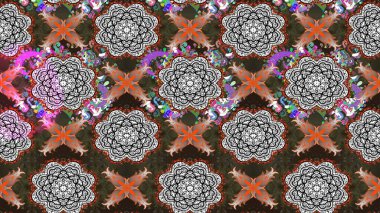 Kahverengi ve gri renkli Asya tekstili. Raster illüstrasyonu. Çiçek desenini çiz.