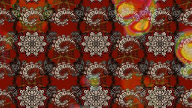 Çiçekli karalama şeklinde Raster çiçek deseni. Yumuşak, bahar çiçekli arka plan. Kahverengi ve kırmızı renkte çiçekler.