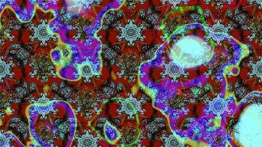 Raster illüstrasyonu. Kahverengi ve mavi renklere karalamalar çizilmiş çiçek deseni.