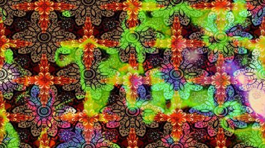 Bir sürü yeşil ve siyah soyut çiçekli tropik eskiz deseni. Küçük çiçekteki sevimli çiçek deseni. Varicologreen ve siyah raster çizimi.