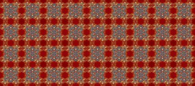 Altın antika ortaçağ dekoratifi, yapraklar ve kırmızı, kahverengi ve gri renkte altın desenli süslemeleri olan dikişsiz bir şablon. Kusursuz kraliyet lüksü, altın barok kumaş rengi..