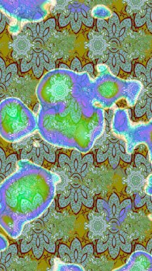 Çizim çiçek deseni duvar kâğıdı olarak kullanılabilir. Raster illüstrasyonu. Yeşil ve mavi renkte çiçekler.