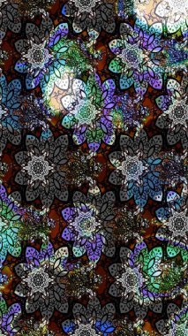 Raster illüstrasyonu. Güzel, parlak, pürüzsüz kumaş, tuval. Çiçek çelengi. Desen, çizim, çiçek sınırı. Kıvırcık, parlak örgü. Klasik eski arkaplan.