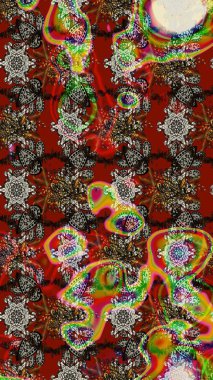 Renkli Bahar Teması eskiz kalıbı. Düz Çiçek Elementleri Tasarımı. Kahverengi ve kırmızı renkli şirin çiçek desenleri. Raster Modaya uygun kumaş deseni.