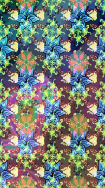 Mavi ve kahverengi renkte çiçekler. Çiçek süslemeli çizim deseni. Raster illüstrasyonu.