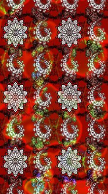 Renkli Bahar Teması eskiz kalıbı. Düz Çiçek Elementleri Tasarımı. Kırmızı ve kahverengi renkte çiçekler. Raster illüstrasyonunda çiçek deseni çizimi.