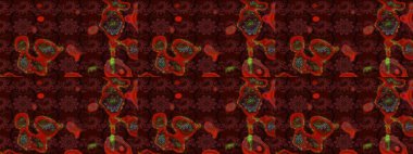 Raster çiçek desenli çiçek deseni, yapraklar, dekoratif elementler, sıçrama, lekeler, el çizimi kontur çizgileri ve Doodle çizim stili, grafik raster çizim çizimi.