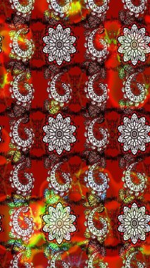 Çiçekli karalama şeklinde Raster çiçek deseni. Raster illüstrasyonu. Nazikçe, bahar çiçekleri kahverengi ve kırmızı renklerde.