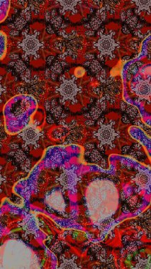 Raster illüstrasyonu. Kahverengi ve kırmızı renkte çiçekler. Küçük çiçekte sevimli çiçek deseni var..