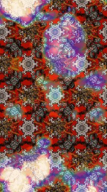 Varicolobrown ve Red Raster çizimi. Bir sürü kahverengi ve kırmızı soyut çiçekli tropik eskiz deseni. Küçük çiçekte sevimli çiçek deseni var..