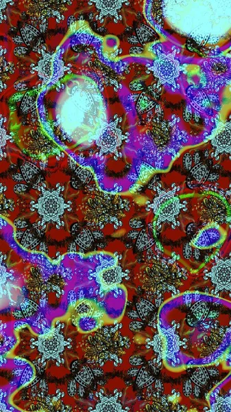 Kahverengi ve mavi renklere karalamalar çizilmiş çiçek deseni. Raster illüstrasyonu.