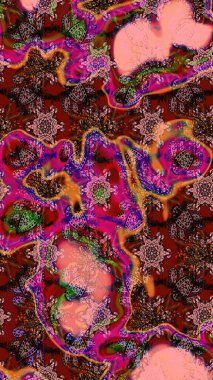 Raster illüstrasyonu. Renkli Bahar Teması eskiz kalıbı. Düz Çiçek Elementleri Tasarımı. Zarif çiçekler, pembe ve kahverengi renkte suluboya..