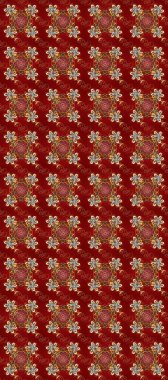 Altın element kırmızı, kahverengi ve bej renklerde. Damask kusursuz yinelenen arkaplan. Barok tarzında altın çiçekli süs. Doku arkaplanı üzerine altın duvar kağıdı.