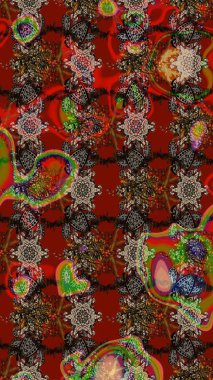 Desen, çizim, çiçek sınırı. Çiçek çelengi. Güzel, parlak, pürüzsüz kumaş, tuval. Raster illüstrasyonu. Kıvırcık, parlak örgü. Klasik eski arkaplan.