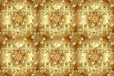 Raster illüstrasyonu. Altın elementlerle bej, kahverengi ve sarı renklerde klasik, pürüzsüz desen.