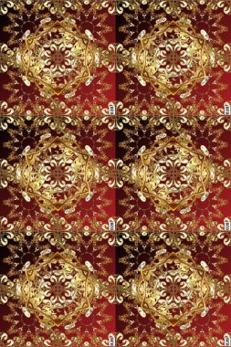 Raster Golden Mehndi kusursuz desen. Kahverengi, bej ve kırmızı renklerde desen. Kına dövmeli süs çiçekleri, altın çıkartmalar, mehndi ve yoga tasarımı, kartlar ve parmak izleri..