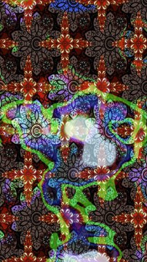 Raster illüstrasyonu. Çiçek desenli çizim. Asya tekstil tarzında. Kahverengi renkli çiçekler. Raster illüstrasyonu.