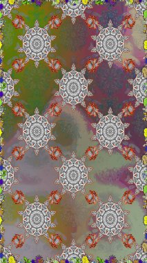 Çiçeksiz desenli arka plan, darbeler, sıçramalar, yaz çiçekleri. Gri ve kahverengi renkli çiçekler. Raster illüstrasyonu.