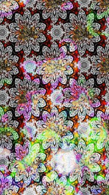 Eskiz arkaplan modeli. Yapraklı çiçekler ve kır ve doğal renklerde papatya çiçekleri. Raster - stok.