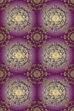 Tarafsız ve mor renklerde altın rengi ve altın elementler. Noel, kar tanesi, yeni yıl. Tarafsız ve mor renklerde altın elementlerle kusursuz klasik desen.