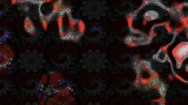 Raster illüstrasyonundaki çiçek desenli çizim. Siyah ve gri renkte çiçekler.