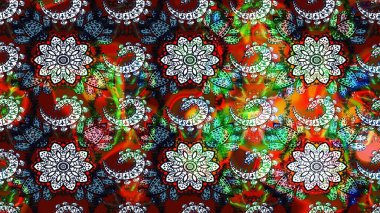 Raster illüstrasyonundaki çiçek desenli çizim. Kırmızı ve siyah renkte çiçekler.