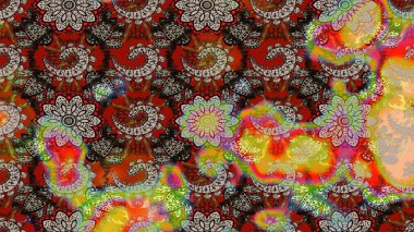 Raster çiçek desenli çiçek deseni, yapraklar, dekoratif elementler, sıçrama, lekeler, el çizimi kontur çizgileri ve Doodle çizim stili, grafik raster çizim çizimi.