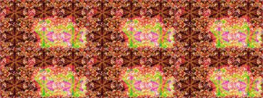 Kahverengi ve turuncu renklerde bahar çiçekleri. Raster illüstrasyonu. Çiçek ve yapraklı karalama şeklinde Raster çiçek deseni.