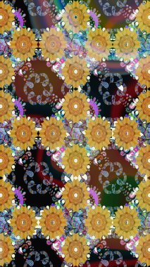 Raster illüstrasyonu. Kahverengi renklerde. Kahverengi renkte kahverengi papatya deseni.