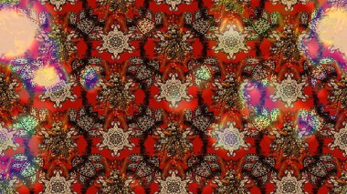 Raster illüstrasyonu. Kahverengi ve kırmızı renklerde. Güzel kumaş deseni. Raster illüstrasyonunda çiçek deseni çizimi.