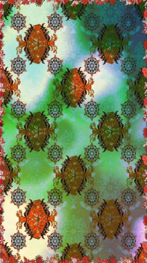 Yeşil ve kahverengi renkli çiçeklerle kusursuz çiçek deseni. Suluboya tarzında yeşil ve kahverengi renkte çiçekler.