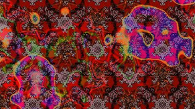 El çizimi çiçekli soyut çizim kalıbı. Raster illüstrasyonu. Kahverengi ve kırmızı renkte çiçekler.