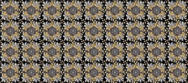 Gri, bej ve kahverengi renklerde altın elementlerle kusursuz desen. Kusursuz klasik raster altın desenli. Geleneksel oryantasyon süsü. Klasik vintage arkaplan.