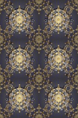 Kusursuz klasik raster altın desenli. Geleneksel oryantasyon süsü. Klasik klasik klasik arka plan. Kahverengi ve beyaz renklerde, altın elementlerle kusursuz desen.