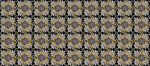 Gri, bej ve kahverengi renklerde altın elementlerle kusursuz desen. Kusursuz klasik raster altın desenli. Geleneksel oryantasyon süsü. Klasik vintage arkaplan.