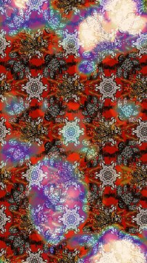 Varicolobrown ve Red Raster çizimi. Küçük çiçekteki sevimli çiçek deseni. Birçok kahverengi ve kırmızı soyut çiçekli tropik çizim deseni.